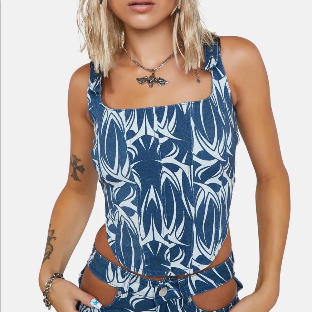 Denim Tattoo Corset Top